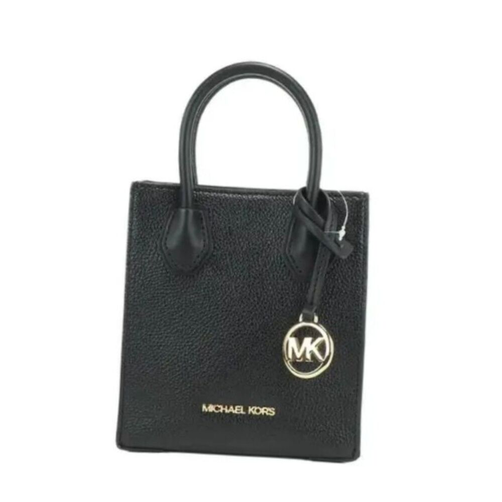 Michael Kors Mercer XS Black PVC North South Shopper Crossbody Bag MK Logo - Picture 2 of 6